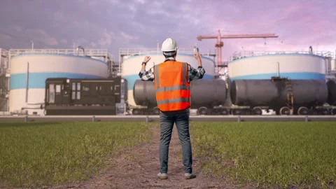 Male Engineer Celebrating While Working at Oil Refinery Stock Footage 340142803