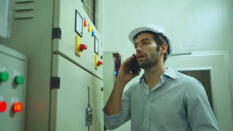 Male engineer checking electrical circuit board in factory. Video stock 255273170