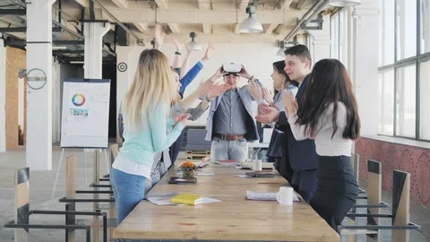 A male engineer controls a drone with hand gestures and a VR headset. Success Stock Footage 109561734