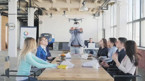 A male engineer controls a drone using hand gestures and virtual reality glasses Stock Footage