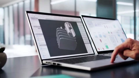 Male Engineer Developing Mechanical Parts Using 3D CAD Software On Laptop Stock Footage 287807833