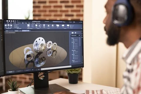 Male engineer develops digital prototypes using cad software Stock Photos