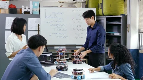 Male engineer present project with team. Stock Footage 95185171