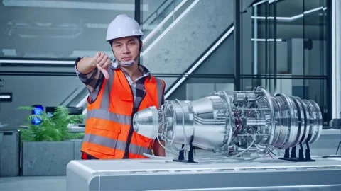 Male Engineer Showing Thumbs Down Gesture With Electric Engine Vídeos de archivo 275135269