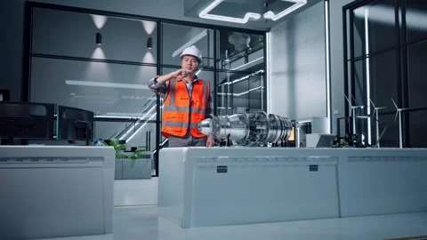Male Engineer Showing Thumbs Down Gesture With Electric Engine Vídeos de archivo 275136108