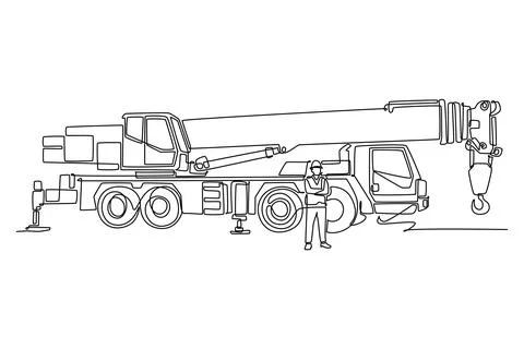 Male engineer standing in front of giant mobile crane truck Stock Illustration