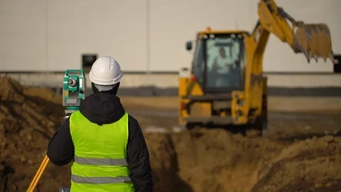 Male engineer, surveyor, builder, foreman, worker in uniform and hard hat Stock Footage 98322713