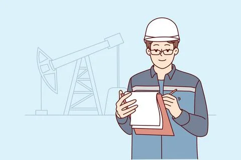 Male engineer take notes at construction site Stock Illustration