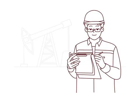 Male engineer take notes at construction site Stock Illustration