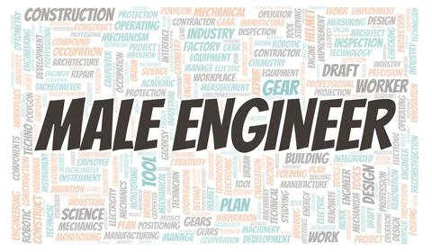 Male Engineer typography word cloud create with the text only Stock Illustration
