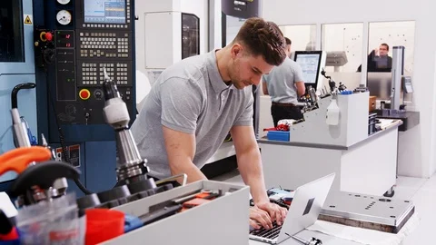 Male Engineer Using CAD Programming Software On Laptop Stock Footage 95508917