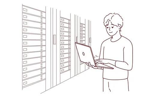 Male engineer work in server room Illustrazione stock