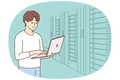 Male engineer work in server room 스톡 일러스트