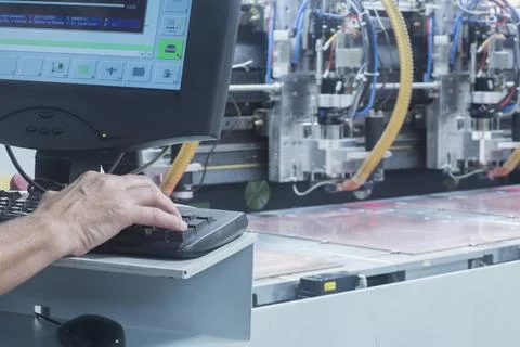Male engineer working on computer in industry, Hanover, Lower Saxony, Germany Stock Photos