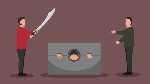 Male executor ready to cut neck of prisoner Stock Footage 157429610