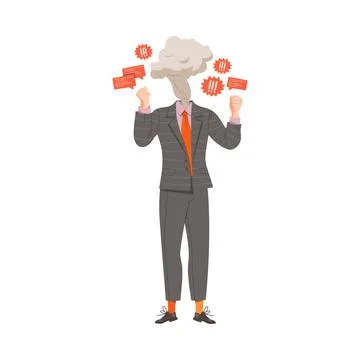 Male Exploded with Anger as Stressed out Office Employee Feeling Deadline Vector イラスト素材