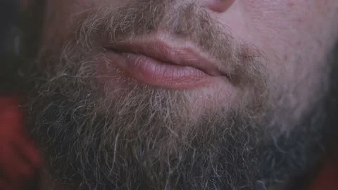 Male face close-up, lips, cheeks and beard 動画素材 196319454
