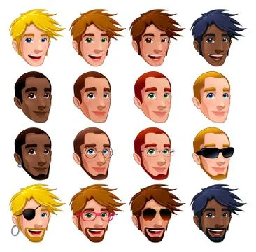 Male faces, vector isolated characters. Illustrazione stock