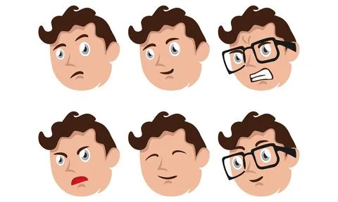 Male Facial Expression Set Showing Multiple Emotions For Character Creation.. Stock Illustration