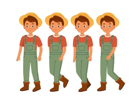 Male farmer constructor. Boy in overall and hat. Kit for creating animations Stock Illustration