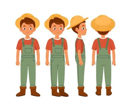 Male farmer constructor. Boy in overall and hat. Kit for creating cartoons and Stock Illustration