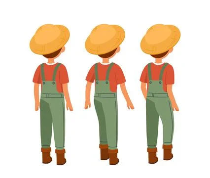 Male farmer constructor. Boy in overall back view. Kit for creating animations Stock Illustration