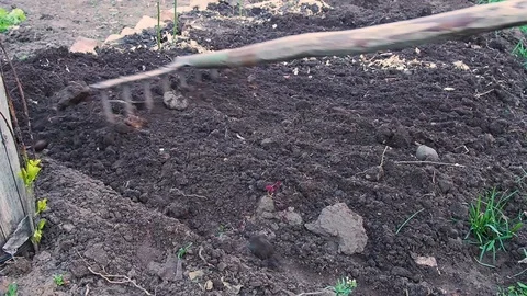 Male farmer using a rake Stock Footage 110986763