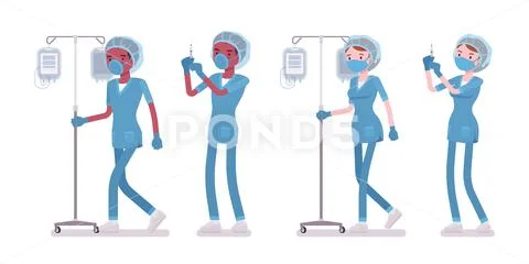 Male, female nurse doing medical procedure with dropper Stock Illustration