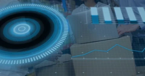 Male female workers receiving boxes, stacking and aligning for inventory, HUD Stock Footage 334312600