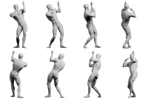 Male figure model gesturing assertively across multiple views Stock Illustration
