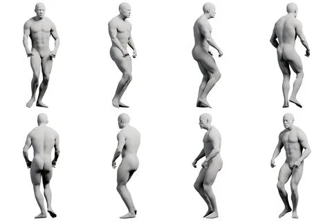 Male figure model multiview collage white studio backdrop Stock Illustration