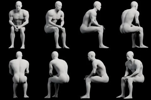 Male figure model sitting in studio Stock Illustration