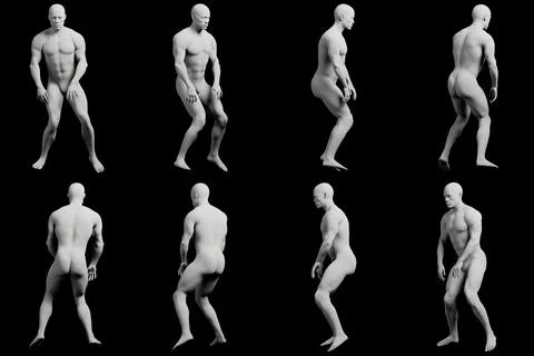 Male figure model striding multi-view collage Stock Illustration