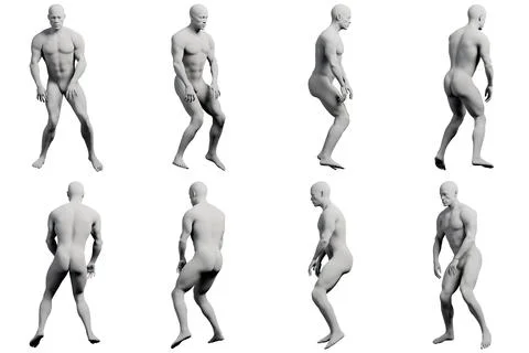 Male figure model striding multi-view collage Illustrazione stock