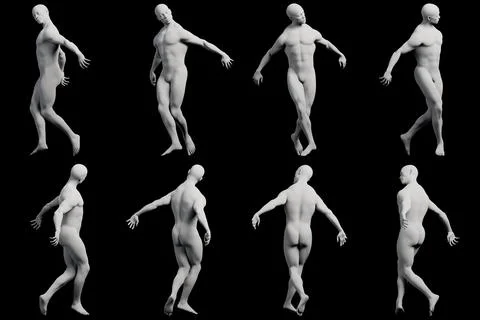 Male figure model striding multi-view collage 스톡 일러스트
