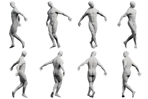 Male figure model striding multi-view collage Stock-Illustration