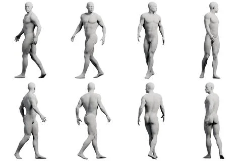 Male figure model walking in studio Stock Illustration