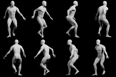 Male figure walking multi-view collage Stock Illustration