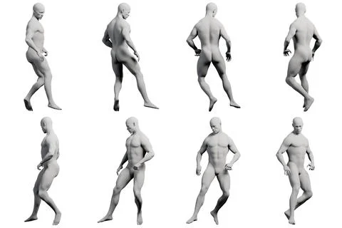 Male figure walking sequence multi-view collage Stock Illustration