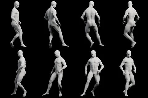 Male figure walking sequence multi-view collage Stock Illustration