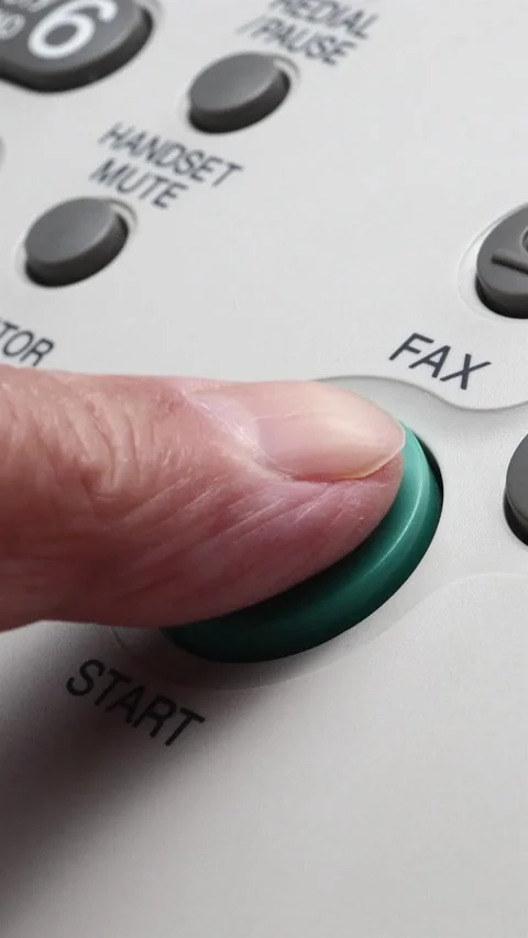 Male Finger Presses The Start Button On White Fax. Vertical Stock Footage 268095091