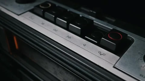 Male Finger Pressing Record Button on Vintage Audio Cassette Tape Deck Player Stock Footage 334113483