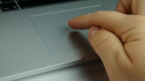 Male fingers using mouse pad on laptop, office work, computer technologies Video stock 129403169