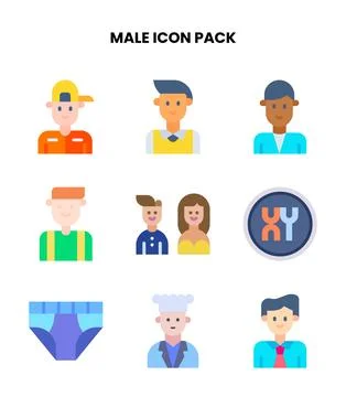 Male Flat Design Icons Pack Stock Illustration