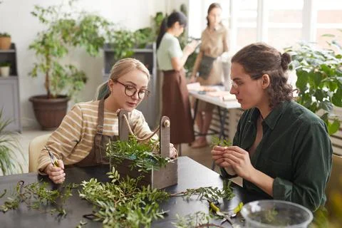 Male Florist Creating Composition in Workshop Class Stock Photos
