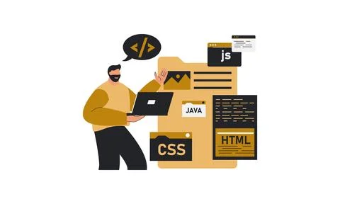 Male Frontend Developer explaining programming lines イラスト素材