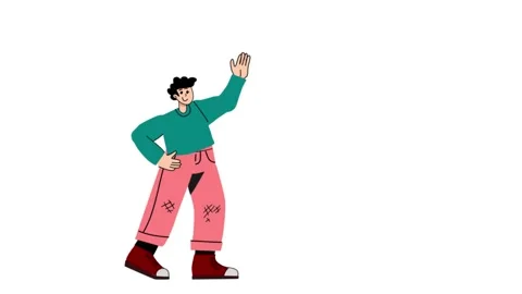 Male Fun Simple Style Motion Graphics Character Waving at viewer White BG Stock Footage 321466646