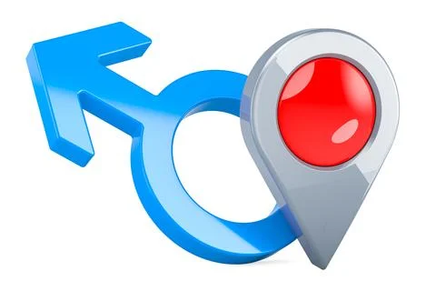 Male gender symbol with map pointer. 3D rendering 스톡 일러스트