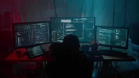 Male hacker coding virus ransomware using technology Stock Footage 257382064