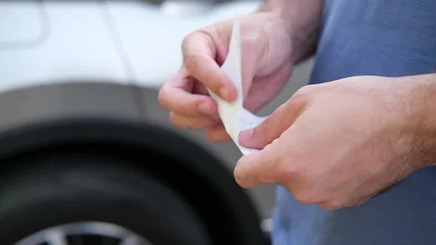 Male hand is checking or viewing supermarket check or shopping receipt. Folding Stock Footage 282365591